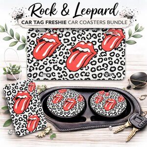 Animal Print Tongue Car Tag Car Freshie Car Coasters Gift Set Bundle